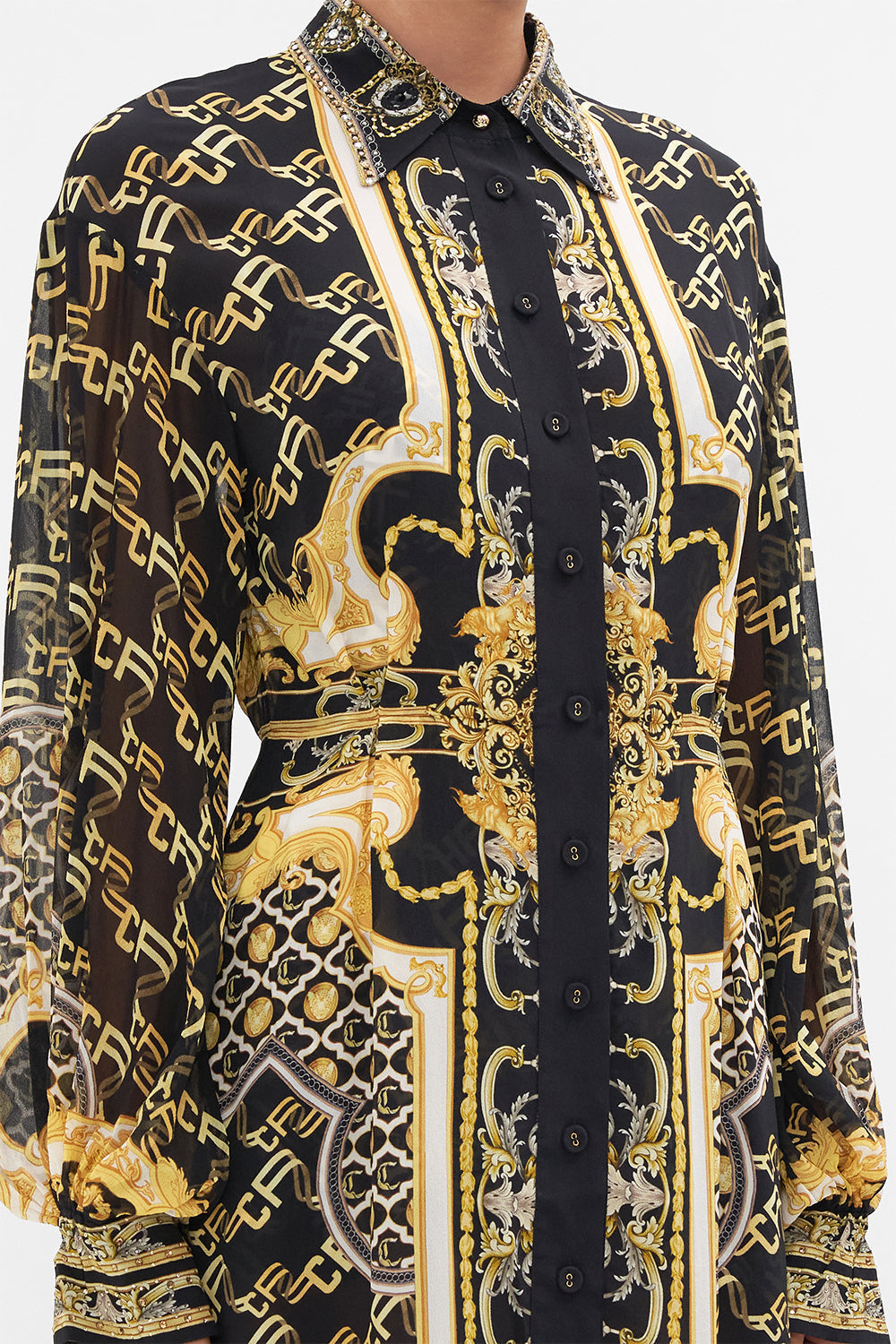 BUTTON DOWN BLOUSON SLEEVE DRESS TETHER ME NOT