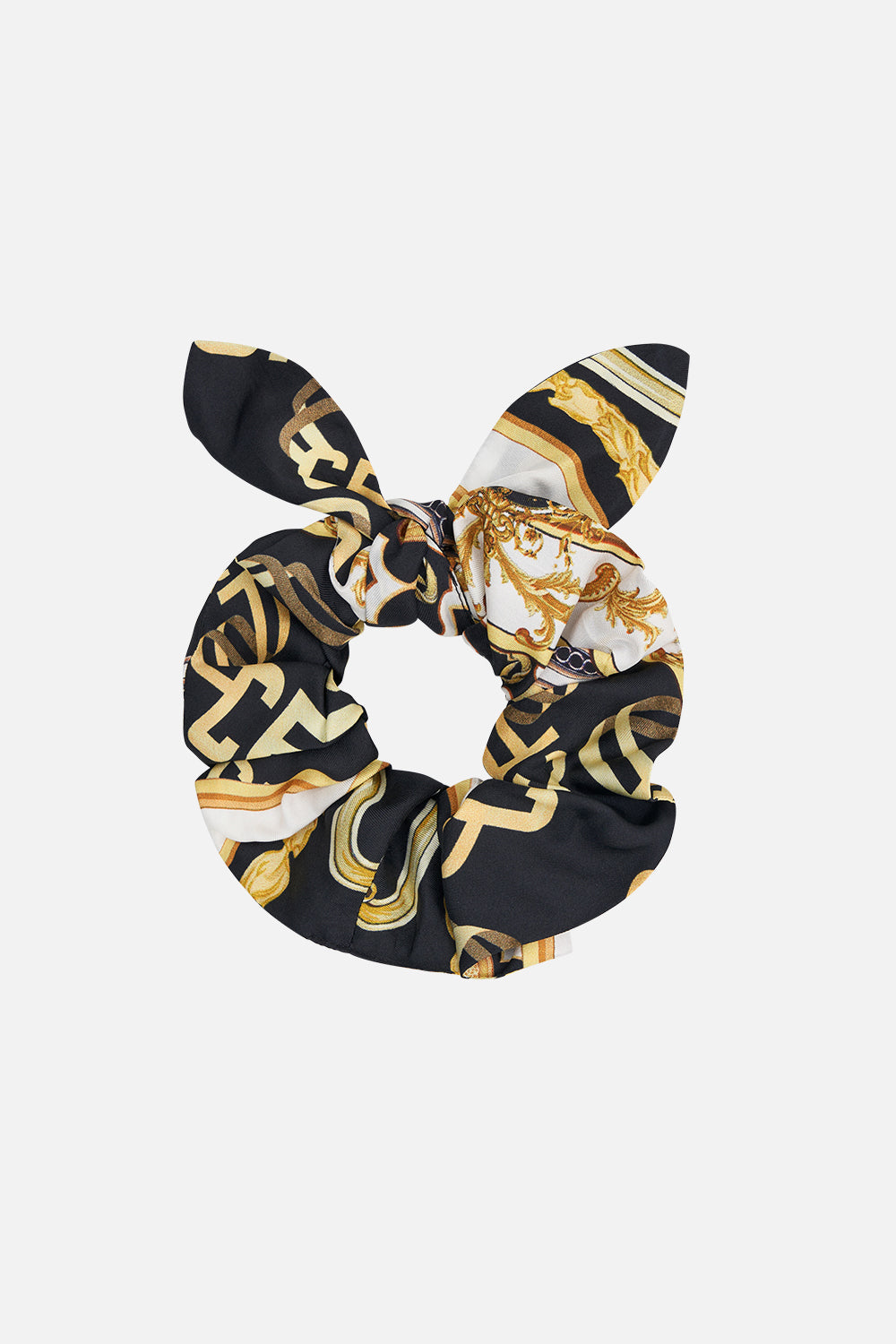 Product view of CAMILLA silk scrunchie in Tether Me Not print