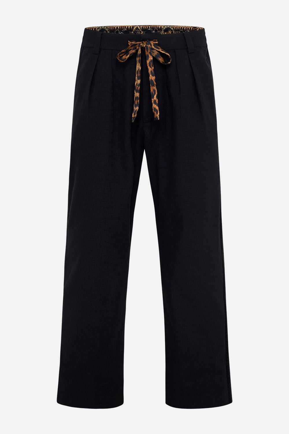 Product view of Hotel Franks by CAMILLA mens black pleat front pants Jungle Dreaming