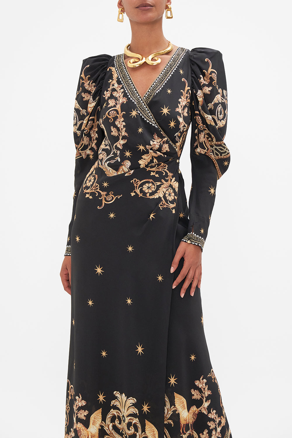 WRAP DRESS WITH DRAMATIC SLEEVE DUOMO DYNASTY