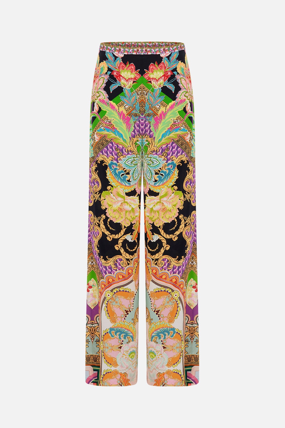 Product view of CAMILLA silk wide leg pant in Sundowners in Sicily print