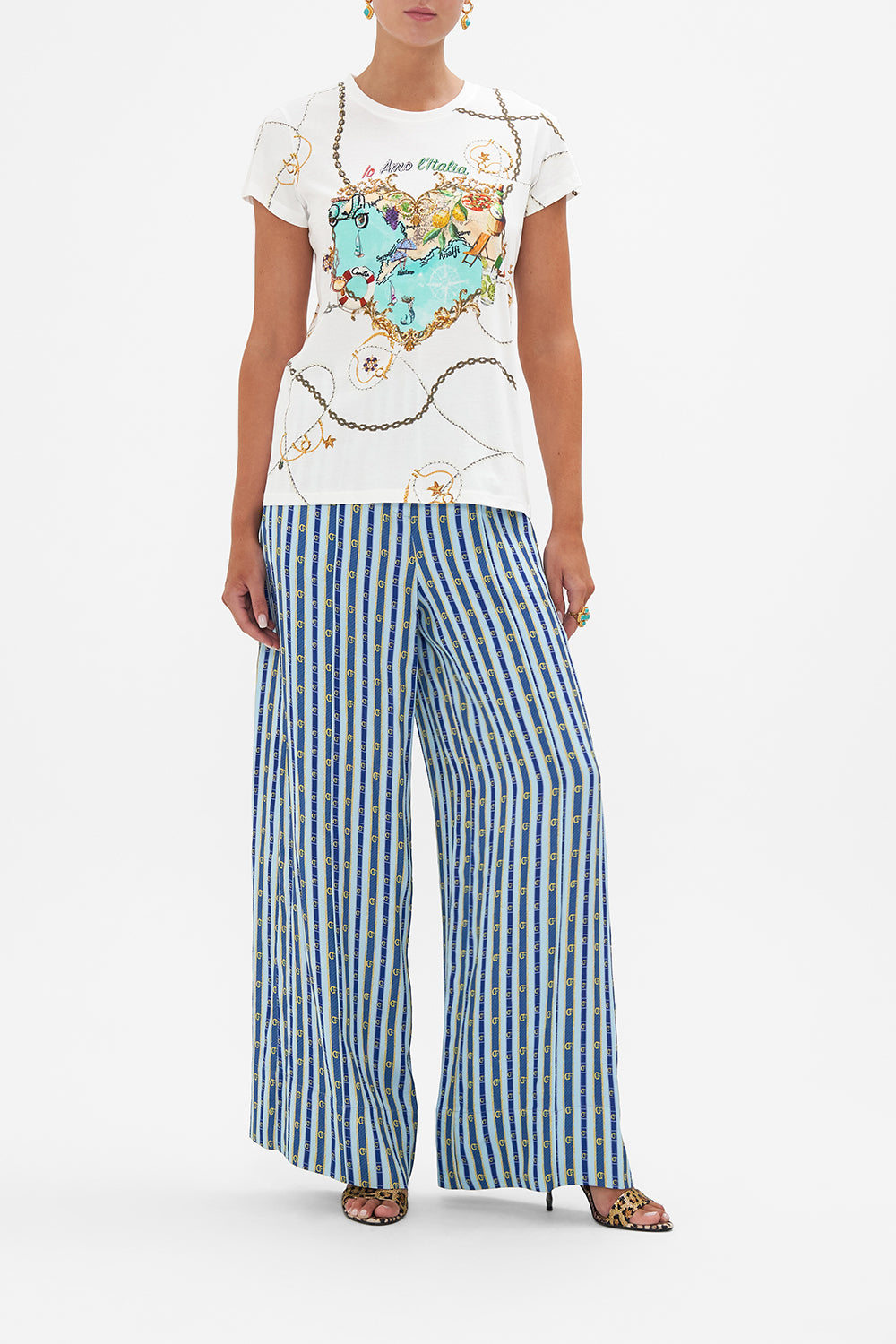 Front view of CAMILLA slim fit tee in Amalfi Lullaby print