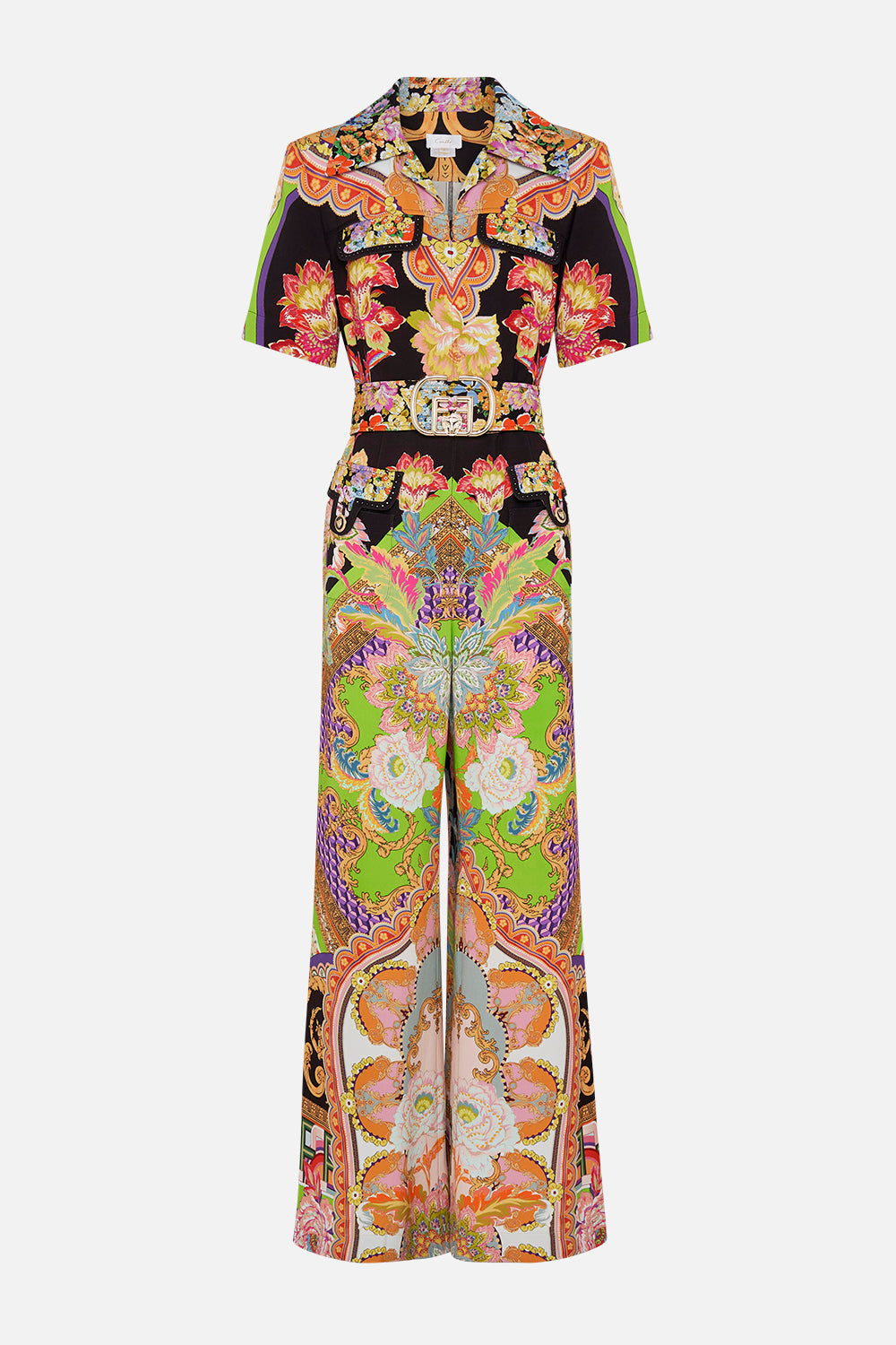 Product view of CAMILLA printed jumpsuit in Sundowners in Sicily print