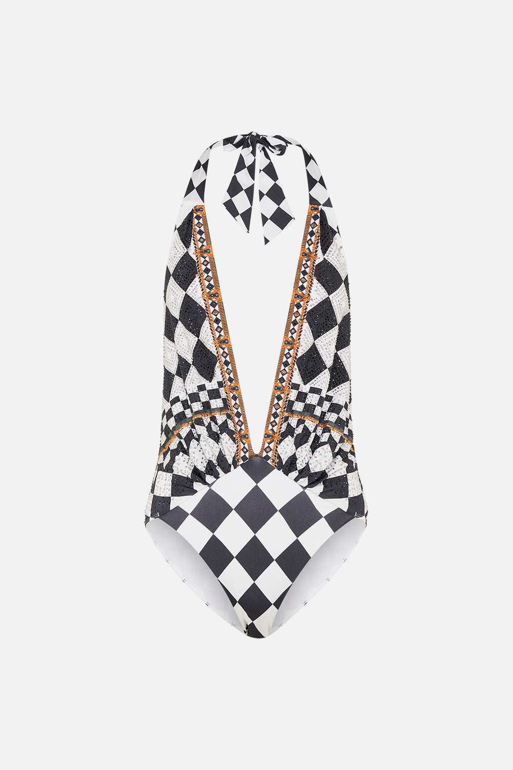 PLUNGE V GATHERED HALTER ONE PIECE DUOMO DYNASTY