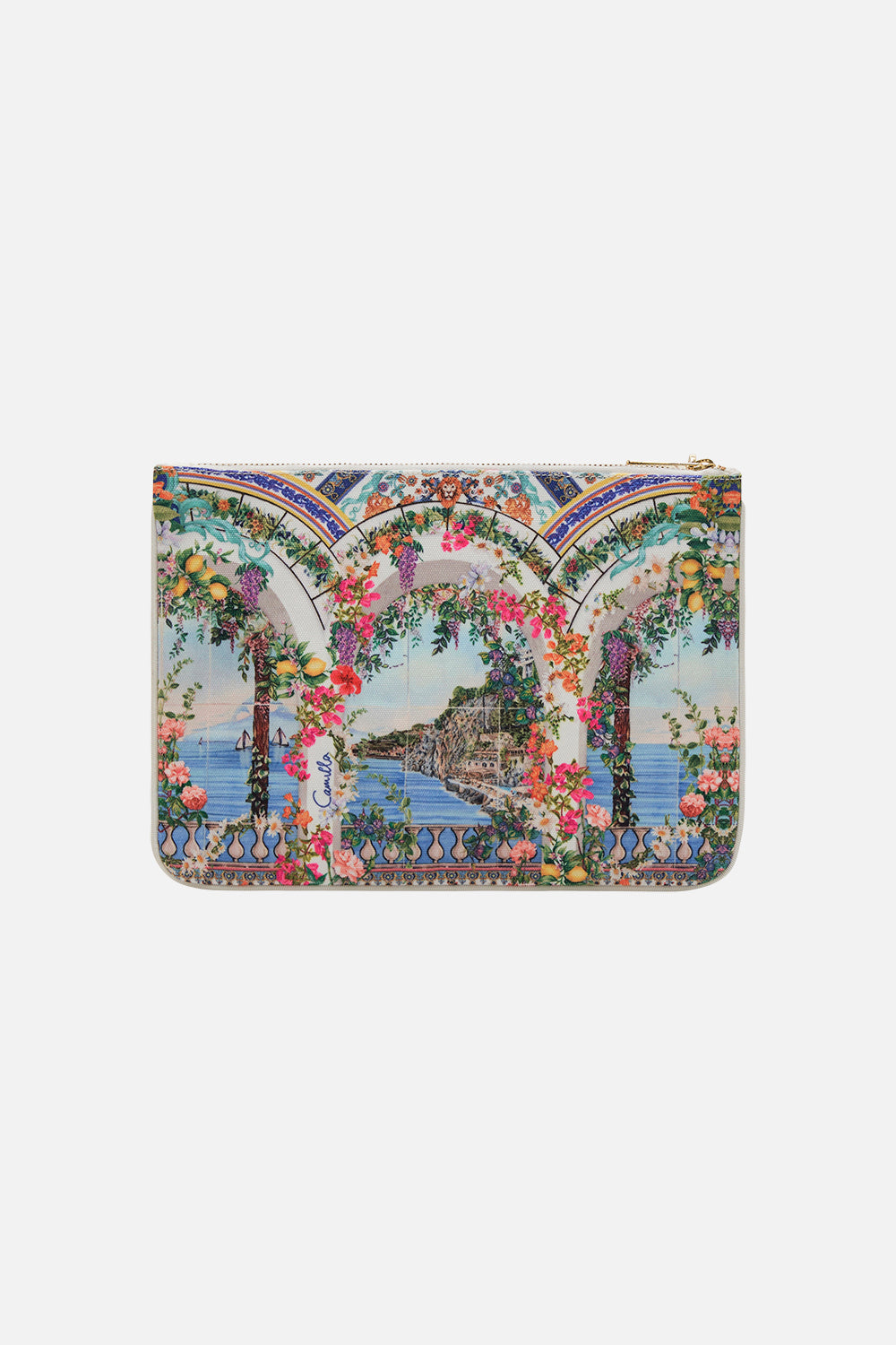 Product view of CAMILLA small clutch bag in Amalfi Amore print