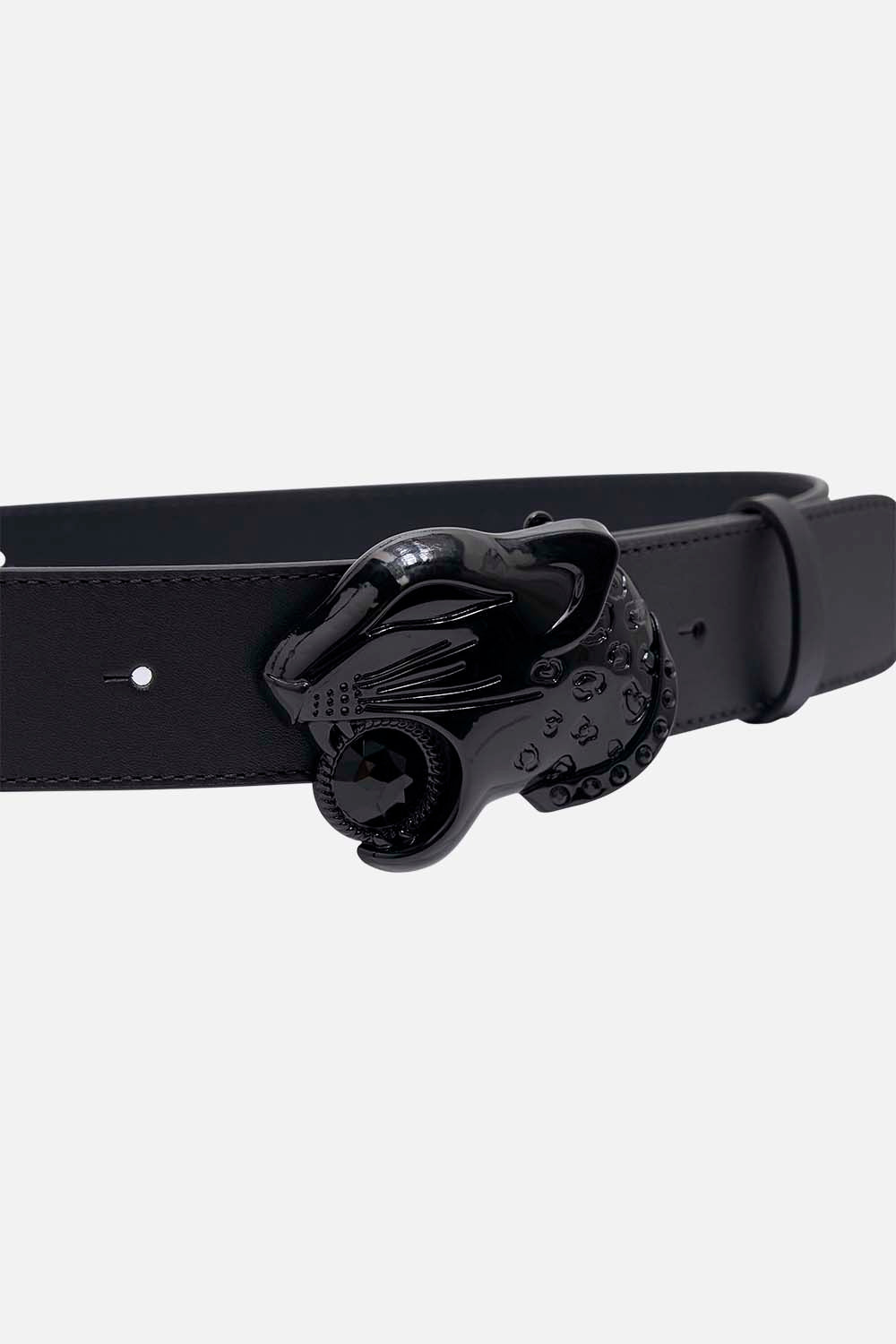 LEOPARD HEAD BUCKLE BELT SOLID BLACK