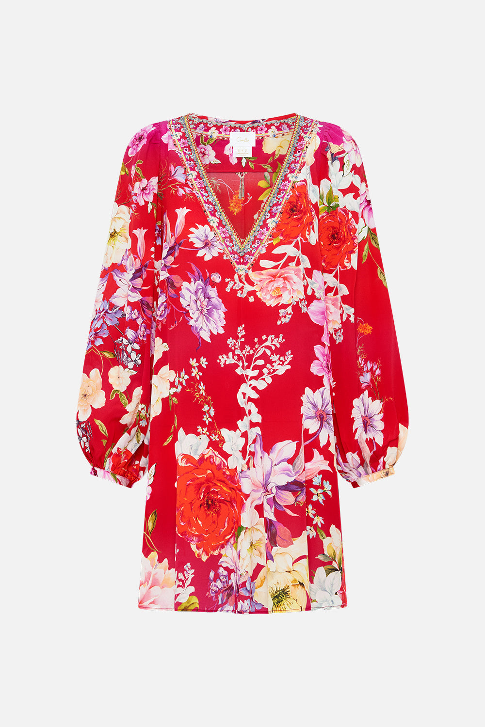 V NECK BLOUSON SLEEVE DRESS KISS AND TELL