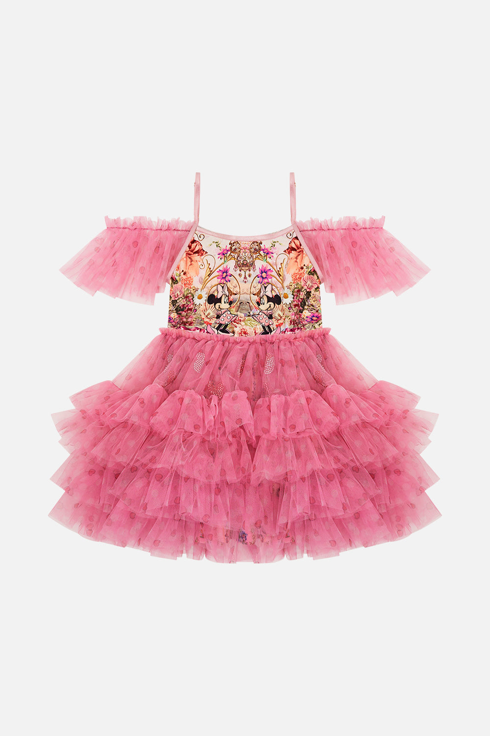 KIDS TUTU DRESS WITH SLEEVE FRILLS 4-10 MINNIE MOUSE MAGIC