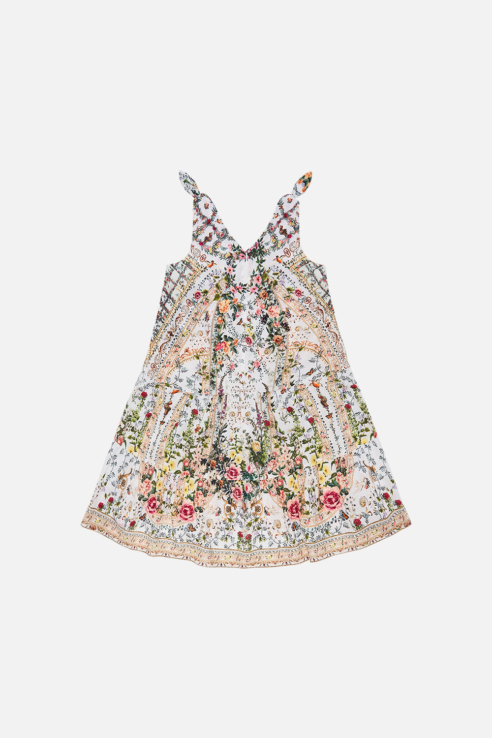 Back product view of Milla by CAMILLA kids floral dress with bow in Reniassance Romance print