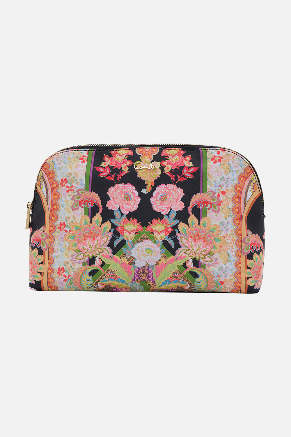Product view of CAMILLA floral print cosmetic case in Sundowners In Sicily print