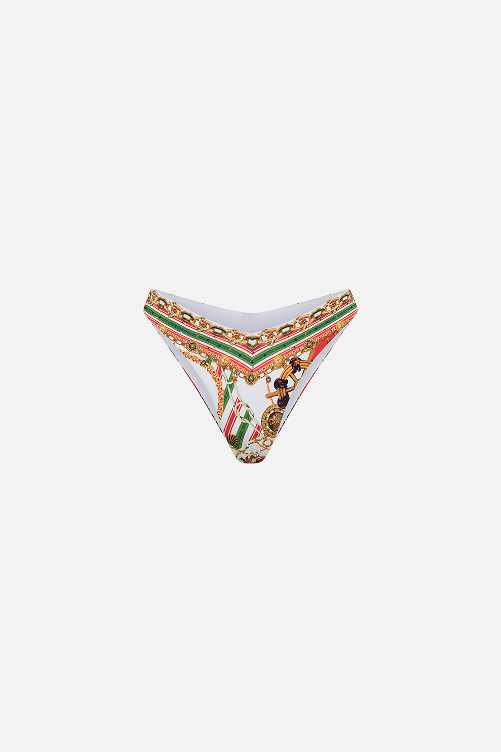 Product view of CAMILLA designer bikini bottom in Saluti Summertime print