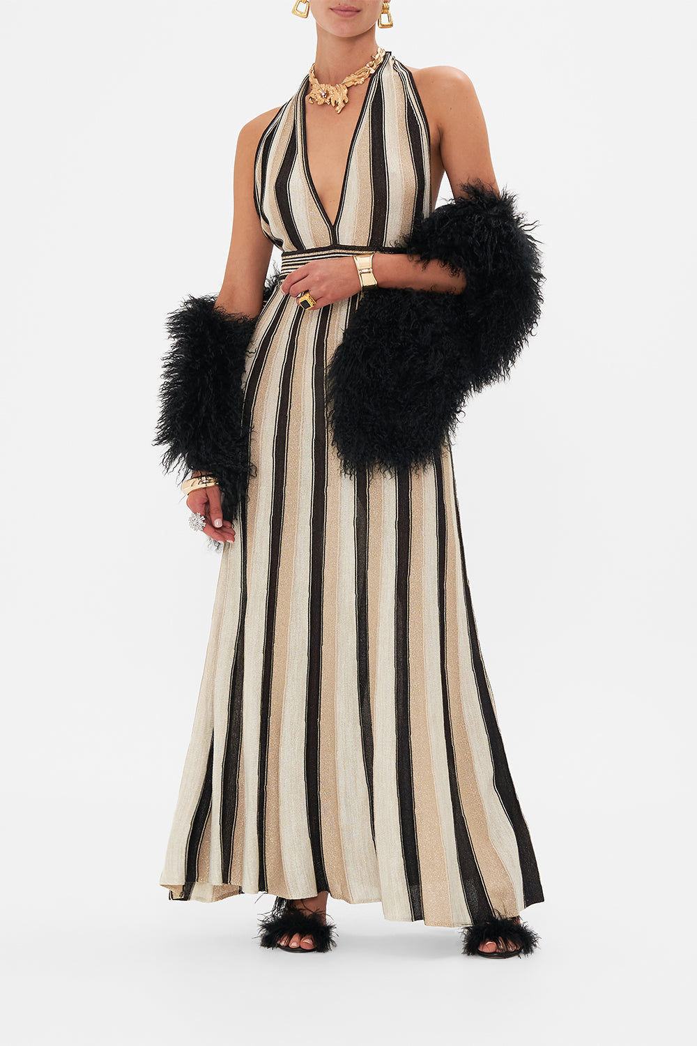 Front view of model wearing CAMILLA knit dress in Soul Of A Stargazer