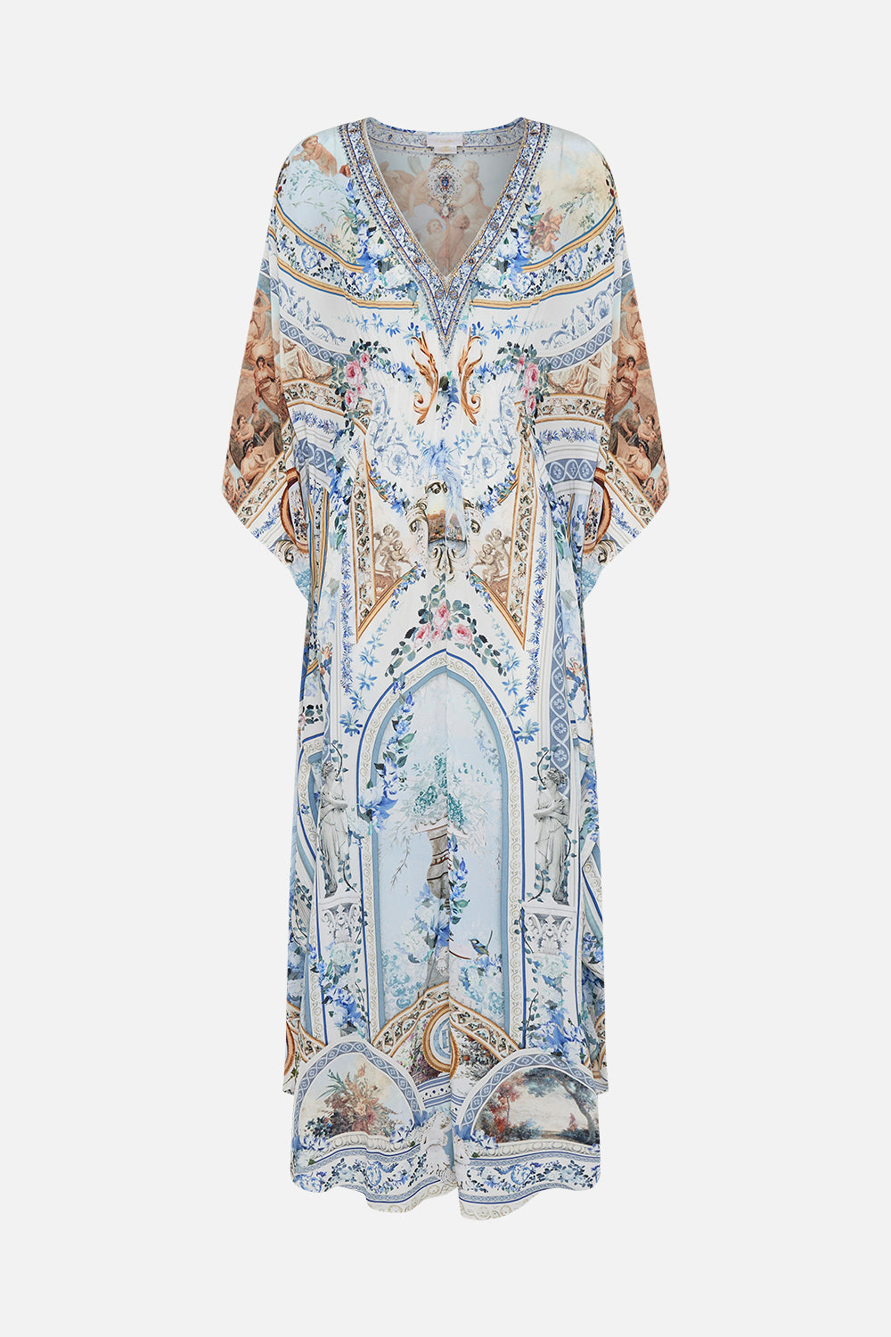 Product view of CAMILLA silk kaftan in Season of The Siren print