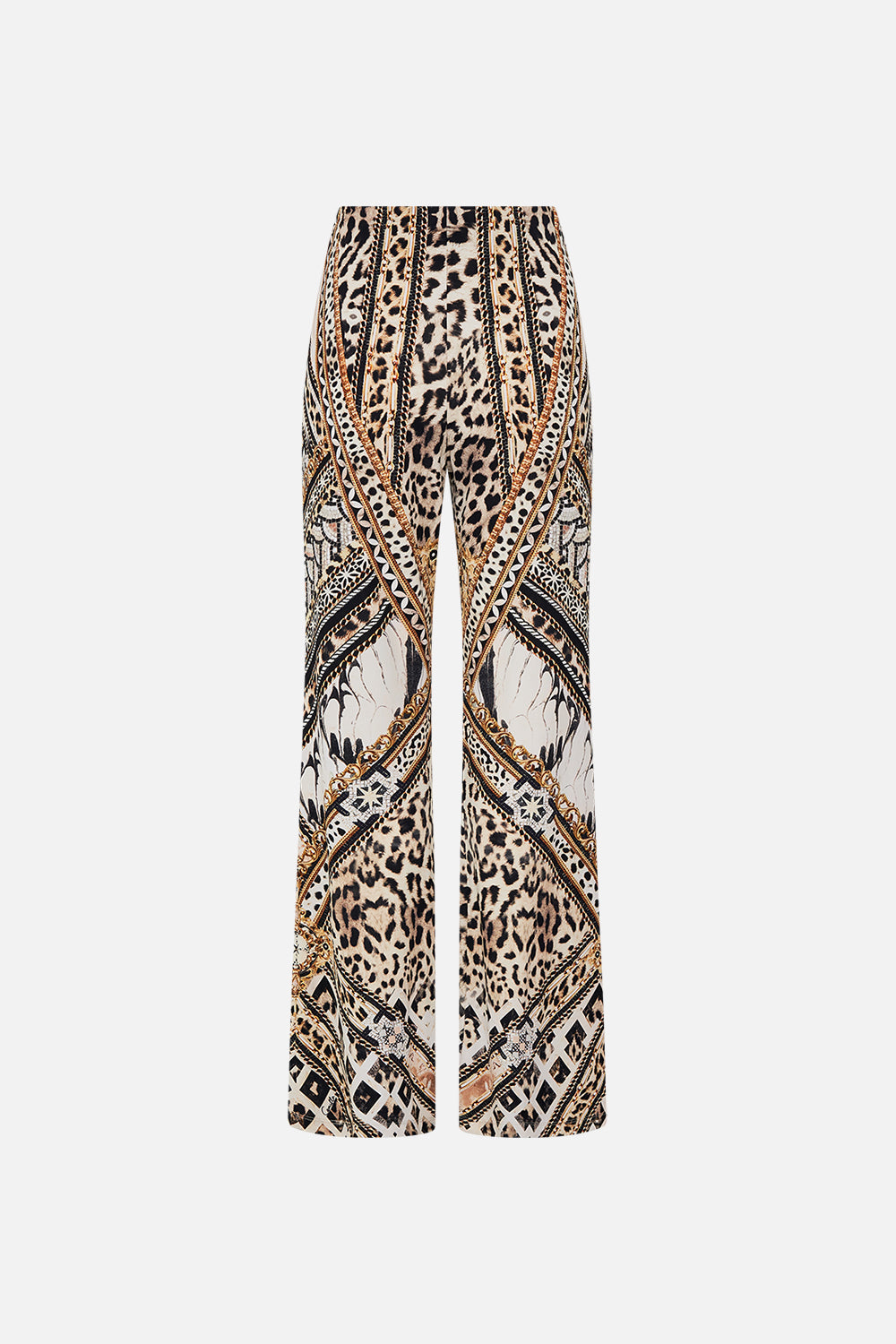 Back product view of model wearing CAMILLA flare pant in Mosaic Muse print