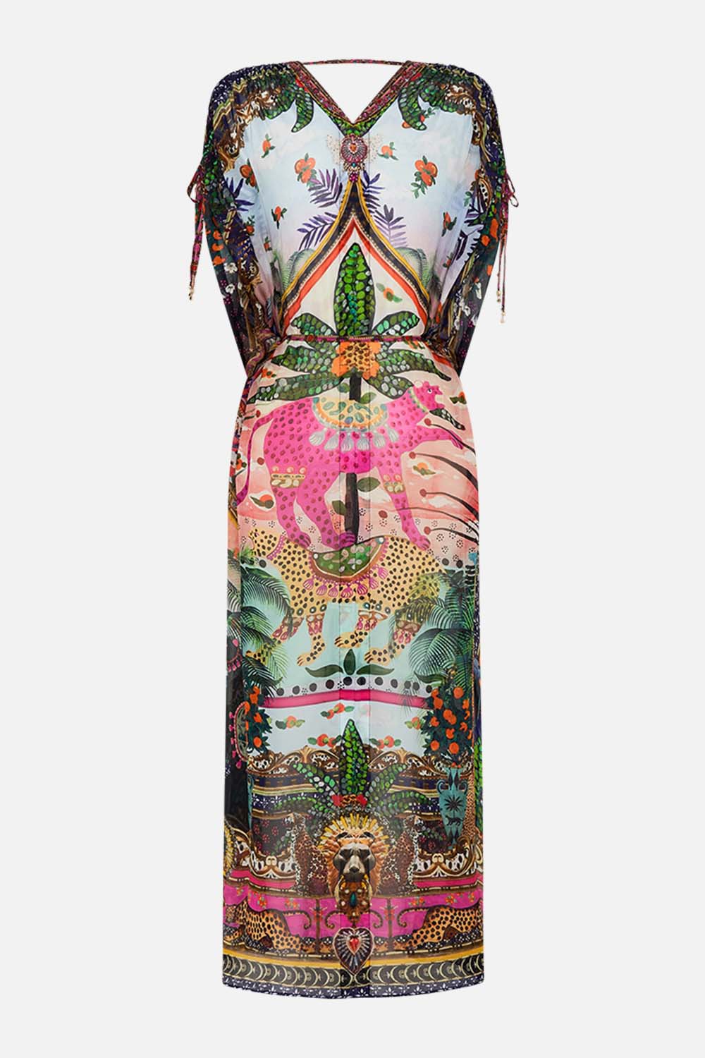 Video of model wearing CAMILLA silk kimono layer in Alessandro's Atlantis print