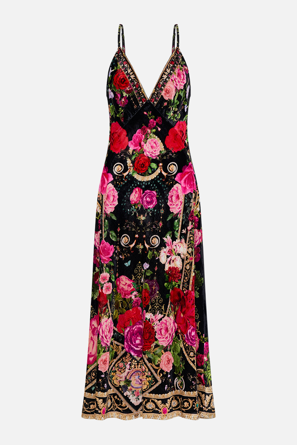 Product view of CAMILLA velvet slip dress in Reservation For Love