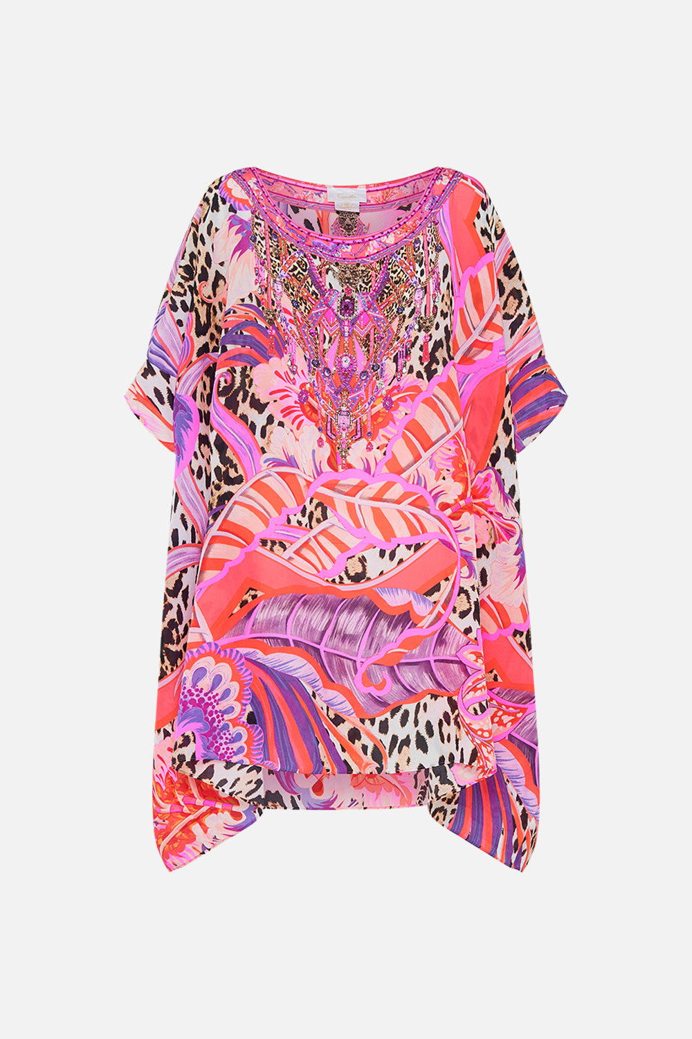 Product view of CAMILLA purple silk kaftan in Viola Vintage print