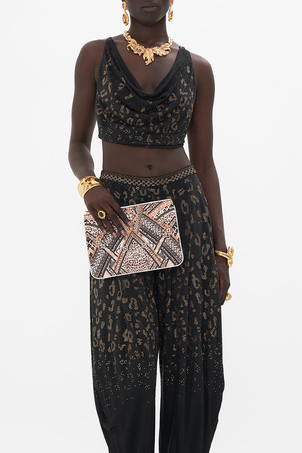 Product view of CAMILLA designer animal print clutch bag in Mosaic Muse