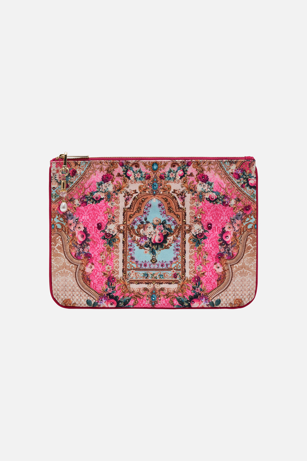 Product view of CAMILLA clutch bag in Call Of The Canal print