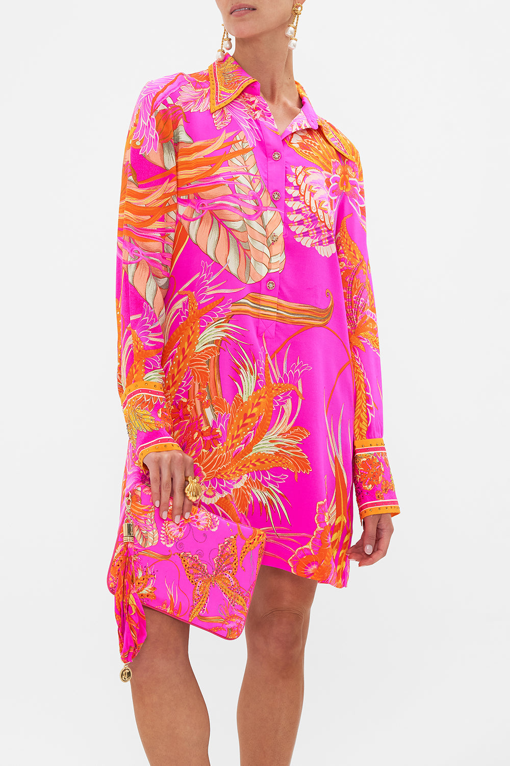 CAMILLA designer silk clutch in A Heart that Flutters print