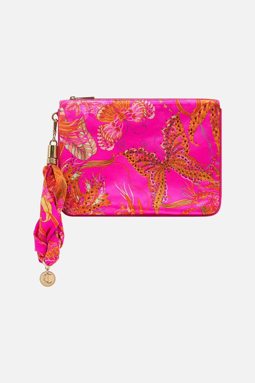 CAMILLA designer silk clutch in A Heart that Flutters print