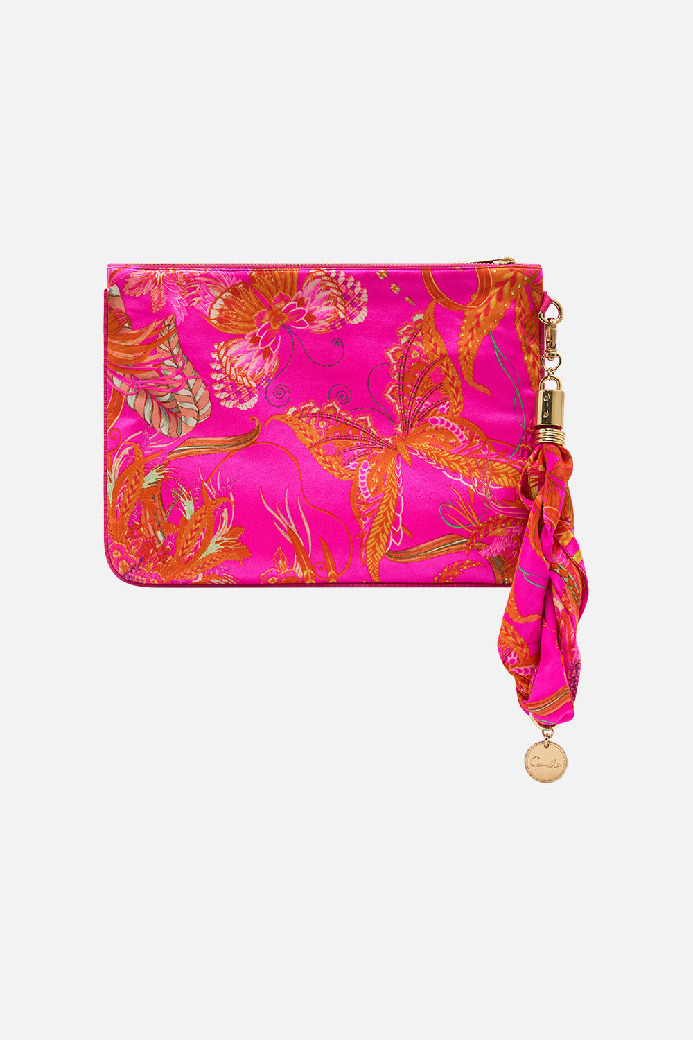 CAMILLA designer silk clutch in A Heart that Flutters print