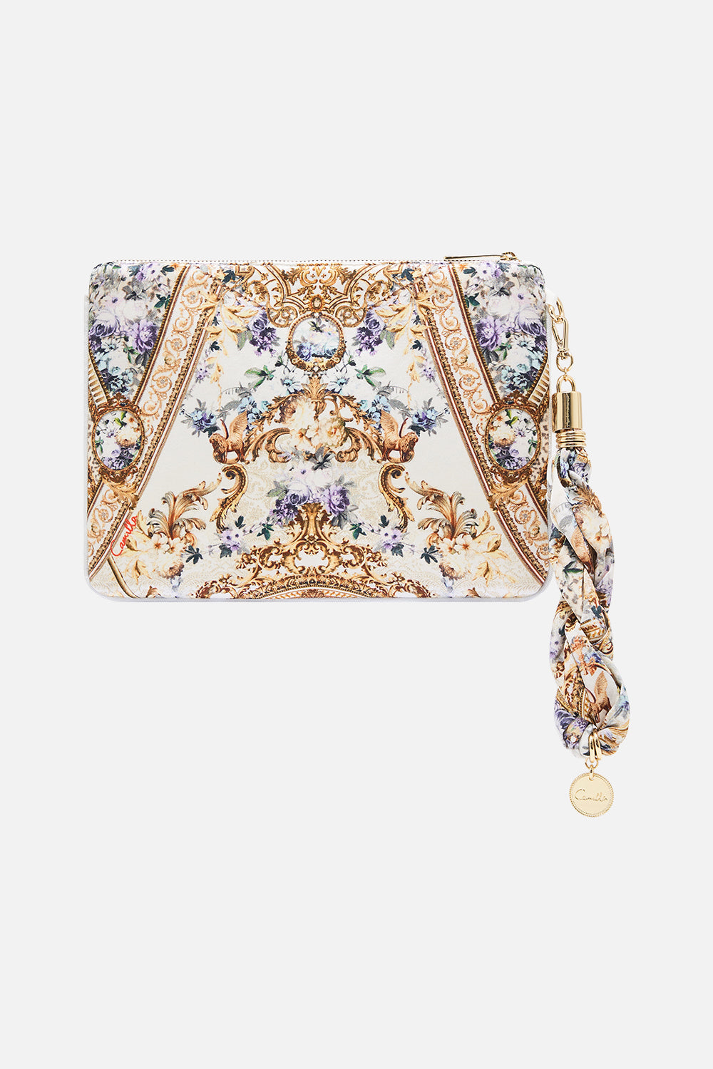 Product view of CAMILLA evening silk clutch bag in Palazzo playdate print