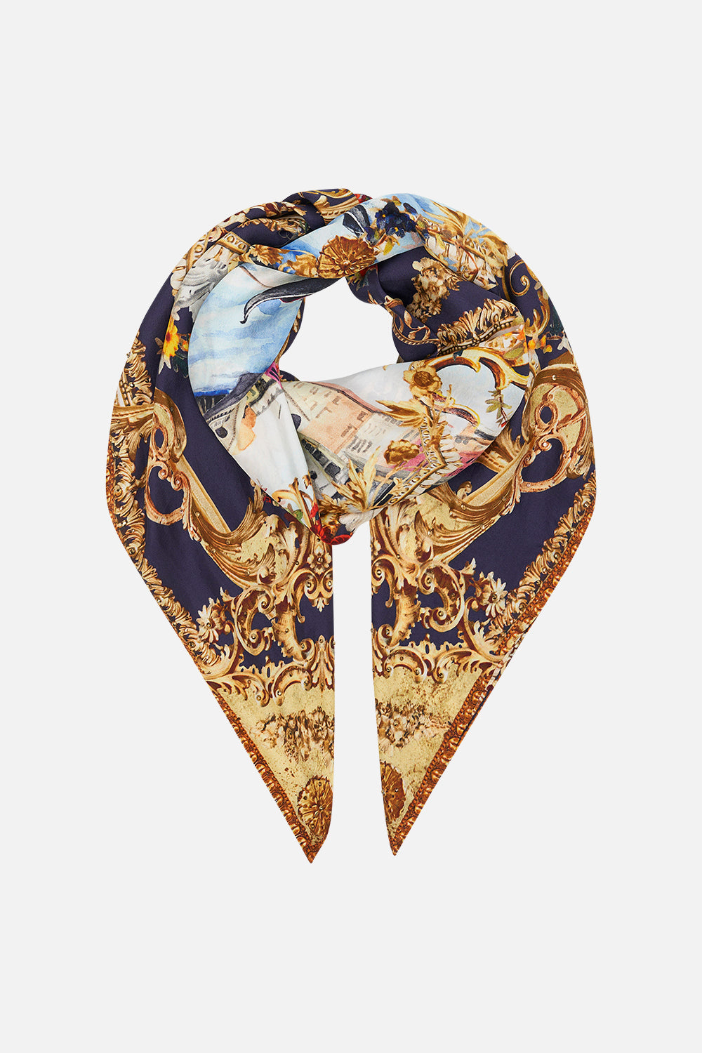 Product view pf CAMILLA silk scarf in Venice Vignette print