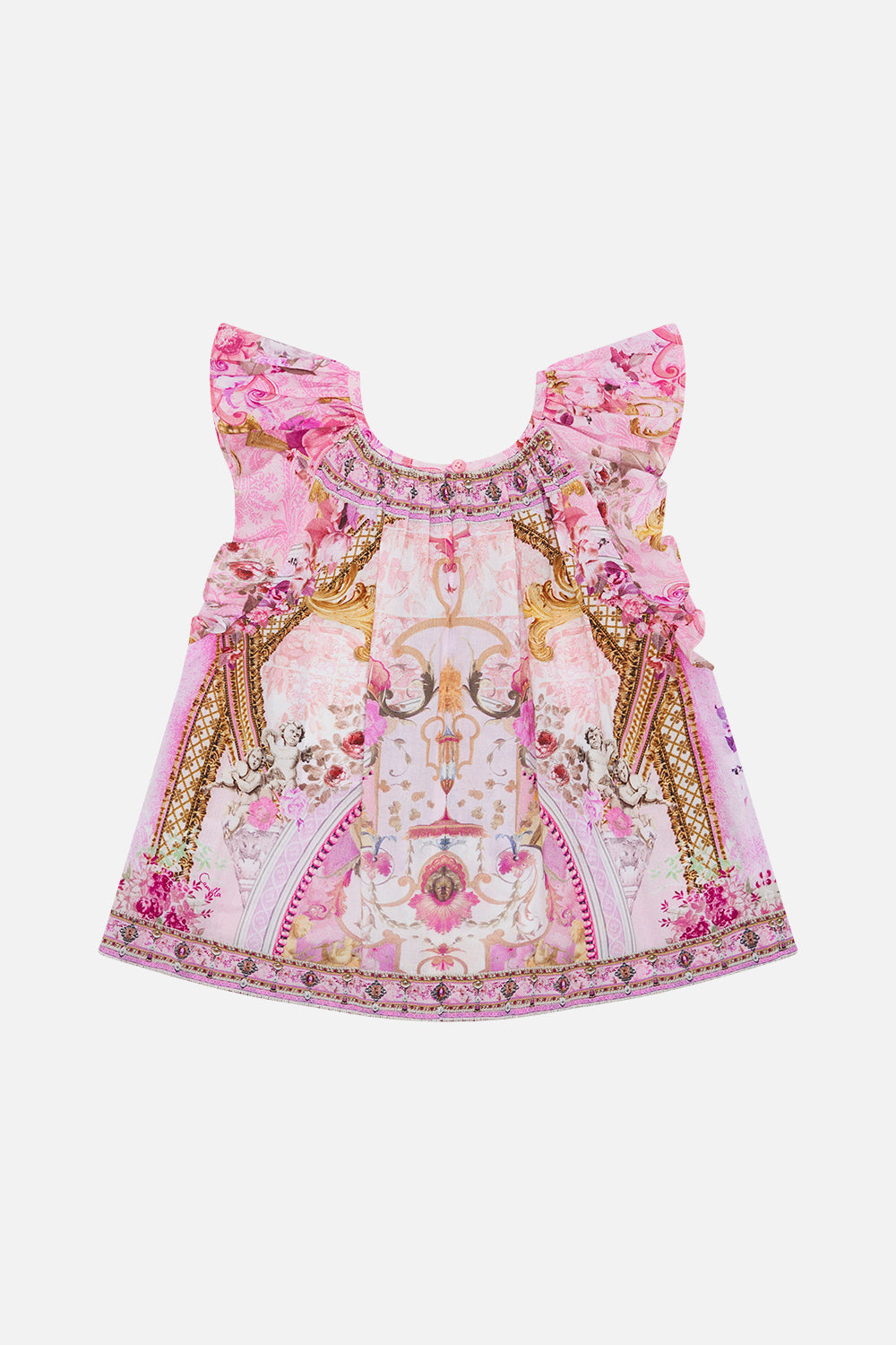 MILLA BY CAMILLA frill sleeve top in Fresco Fairytale print