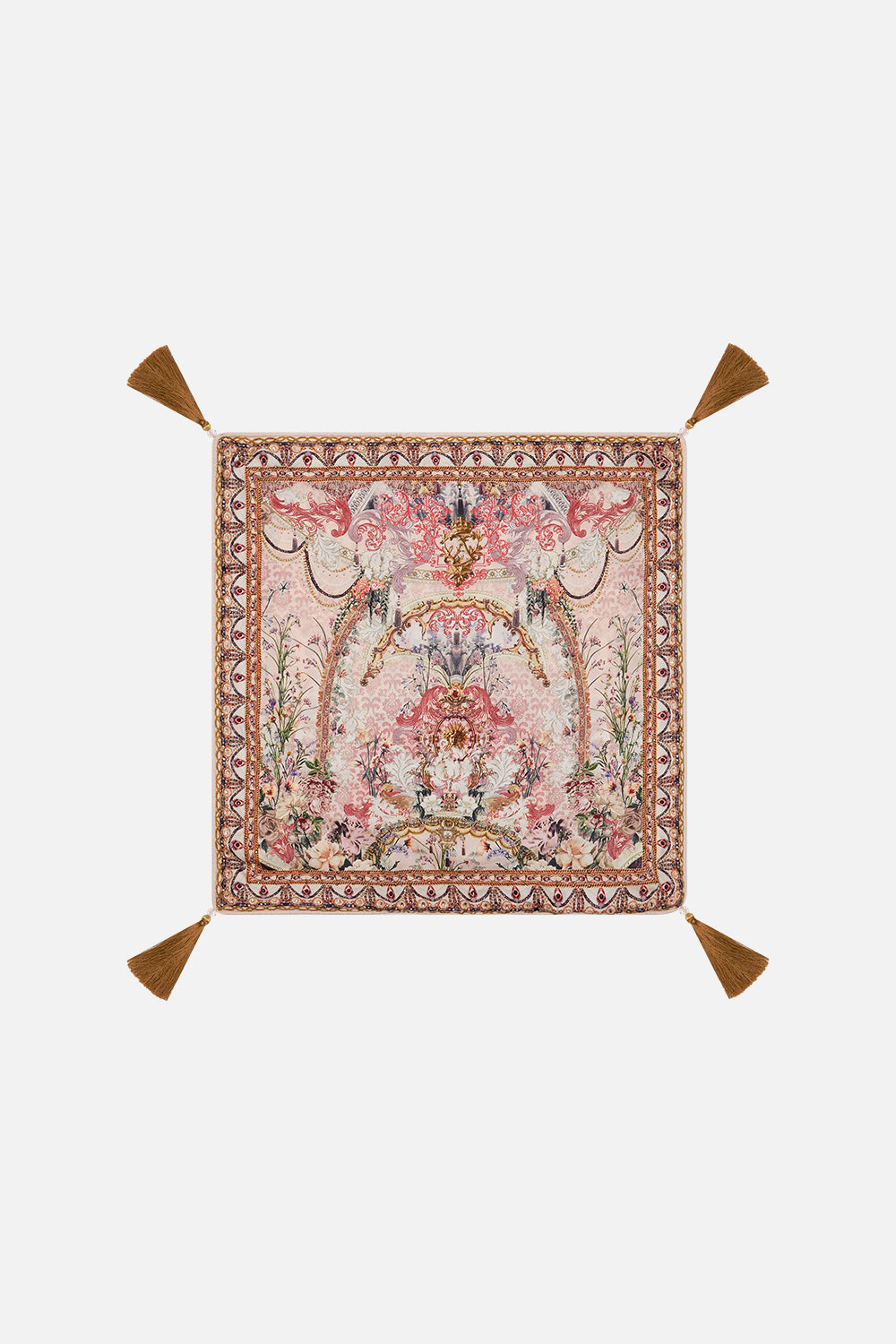 Product view of VILLA CAMILLA pink floral cushion in Kissed By The Prince print
