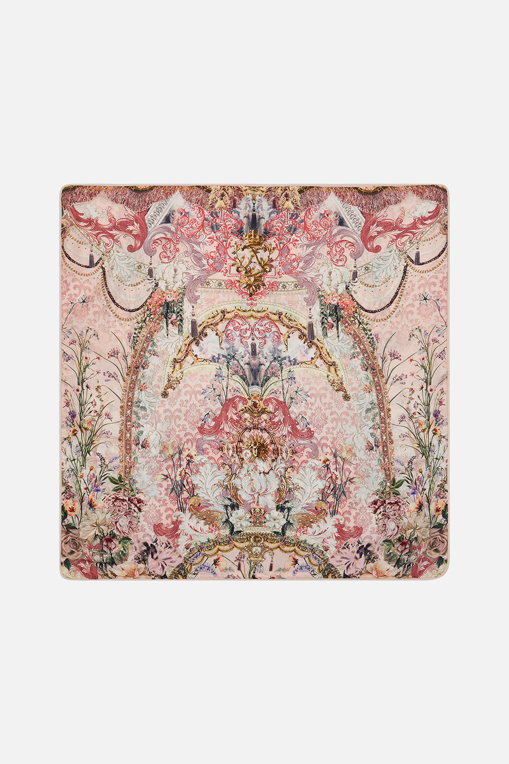 CAMILLA large pink floral cushion in Kissed By The Prince print
