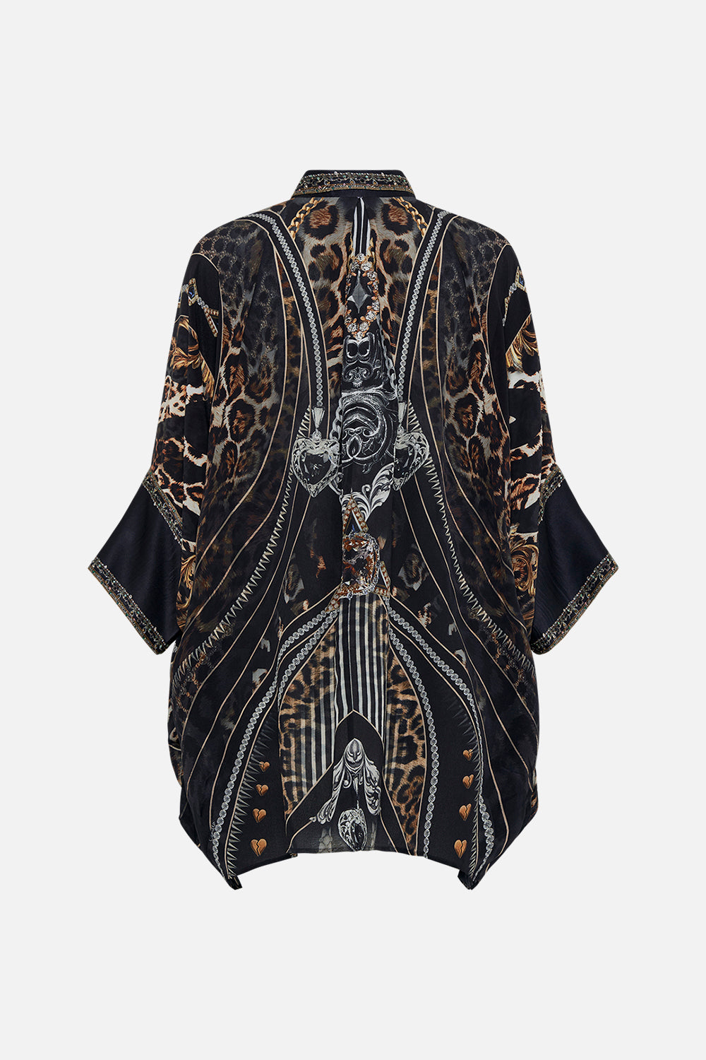Back product view of CAMILLA silk shirt in Chaos In The Cosmos animal print