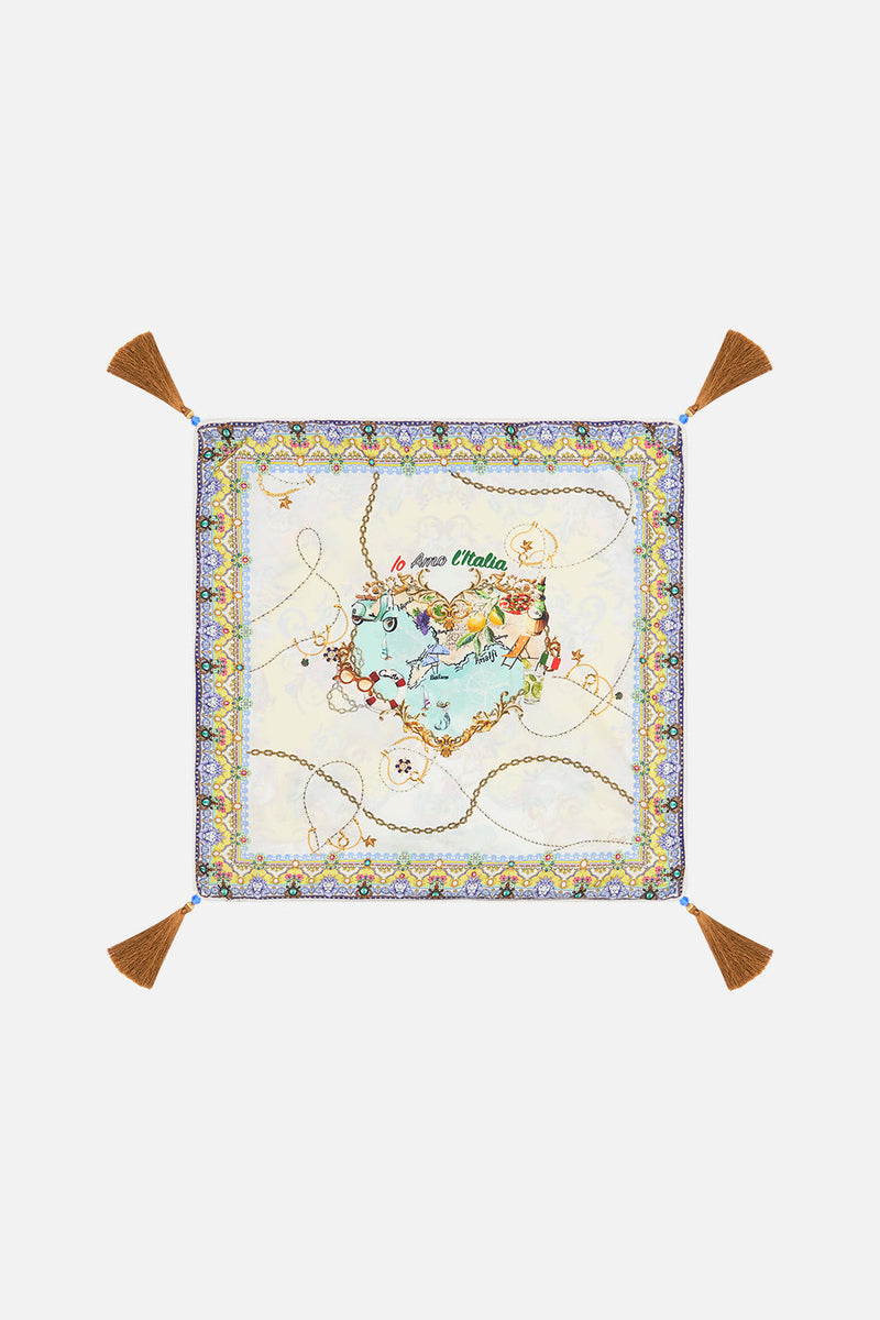 Housse De Coussin Carré Camilla Amazon Azure - Petite Taille - Bleu, Cristaux, Soie - Neuve