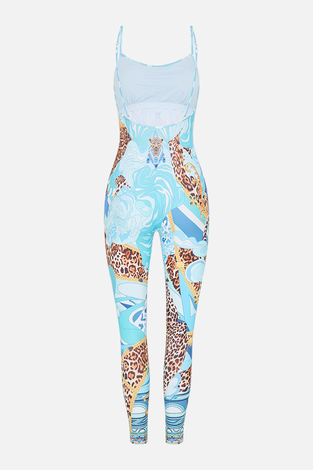 SCOOP BACK CATSUIT SKY CHEETAH