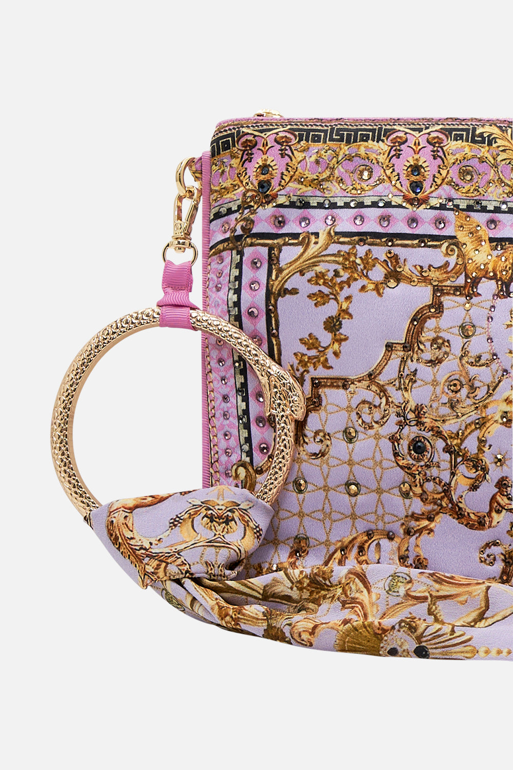 RING SCARF CLUTCH WITH FEATHERS LAVENDER EVER AFTER