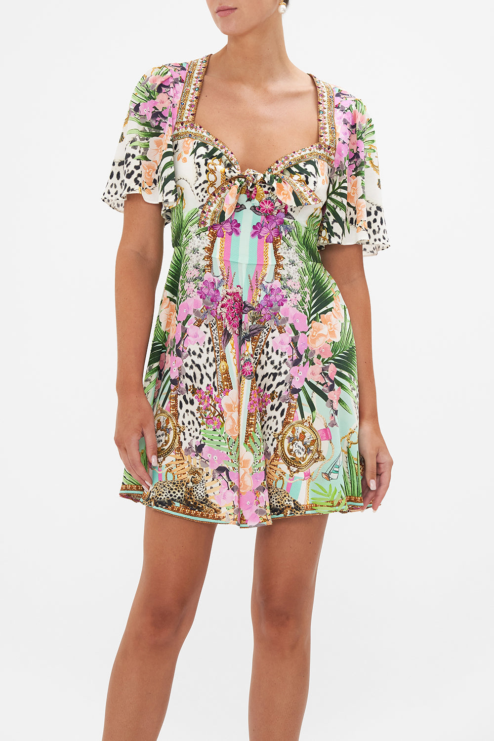 TIE FRONT MINI WITH FLUTTER SLEEVES DEAR AMORE MIO