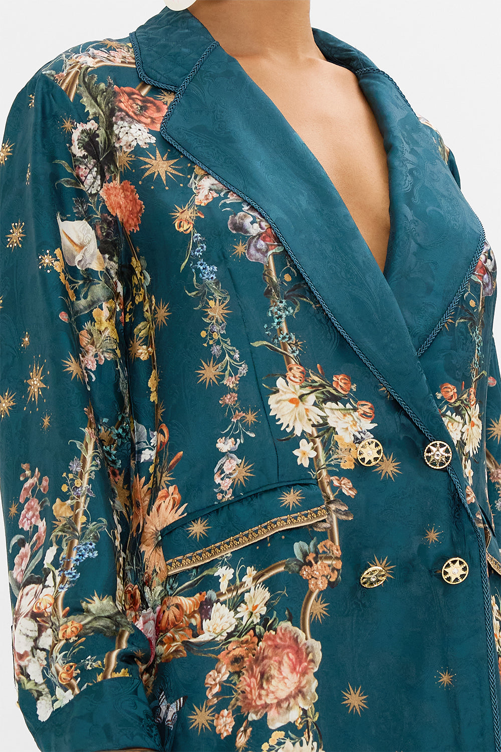 CAMILLA silk jacket in She Who Wears The Crown print