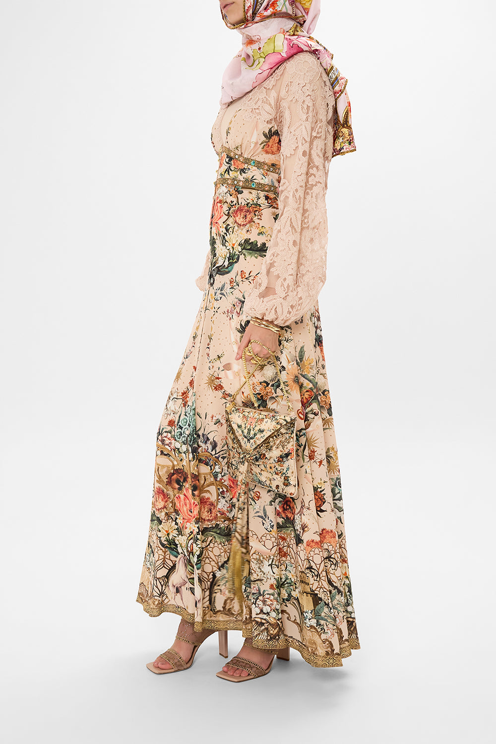 CAMILLA floral print lace dress In Rose Garden Revolution print