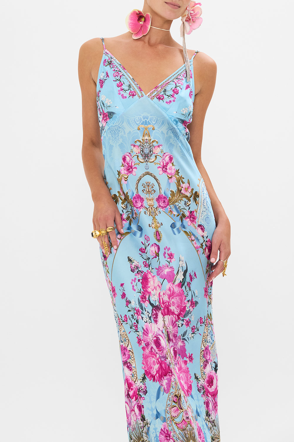 CAMILLA silk slip dress in Down The Garden Path print