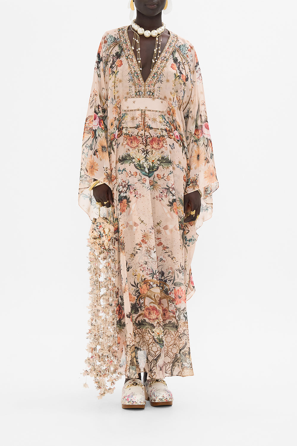 CAMILLA silk kaftan in Rose Garden Revolution print