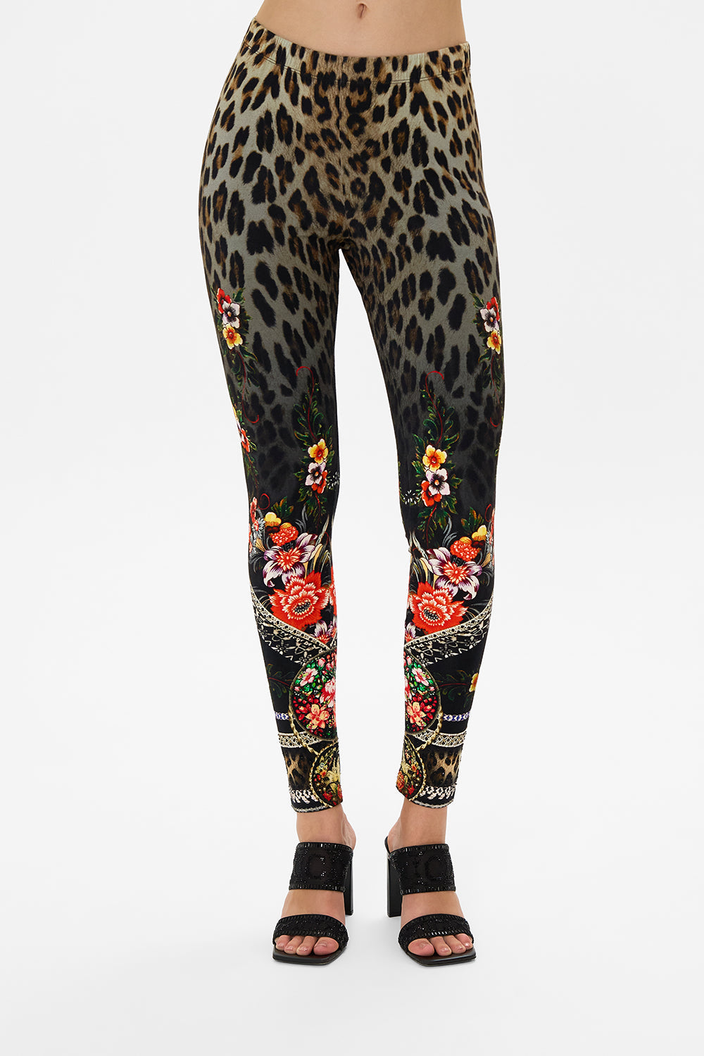 CAMILLA black floral leggings in Volendam Dolls print