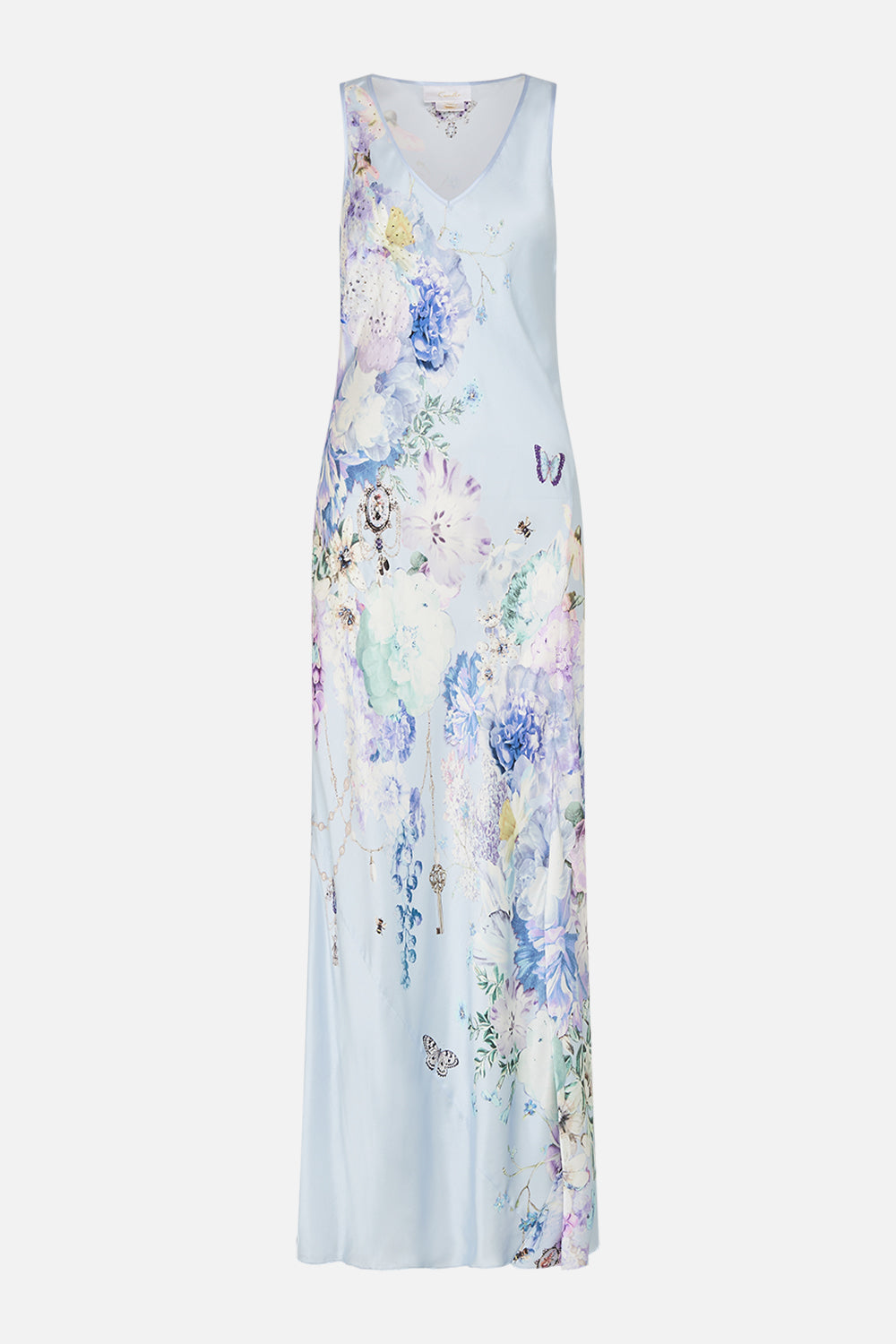 CAMILLA silk bias cut slip dress in Butterfloria print