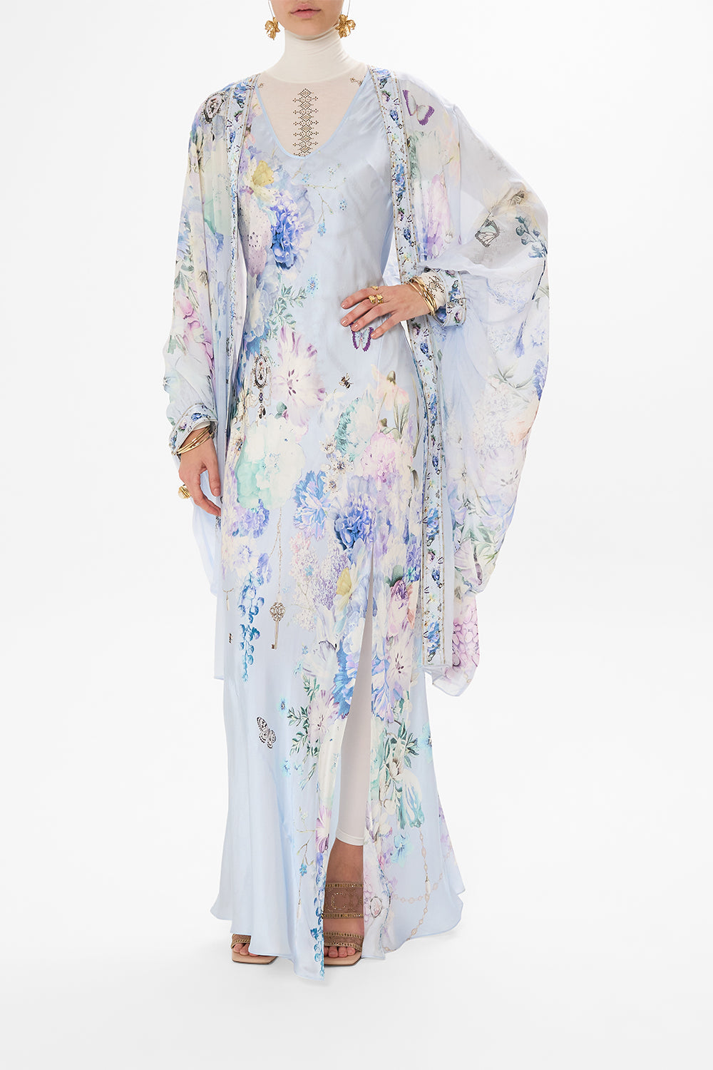 CAMILLA silk bias cut slip dress in Butterfloria print