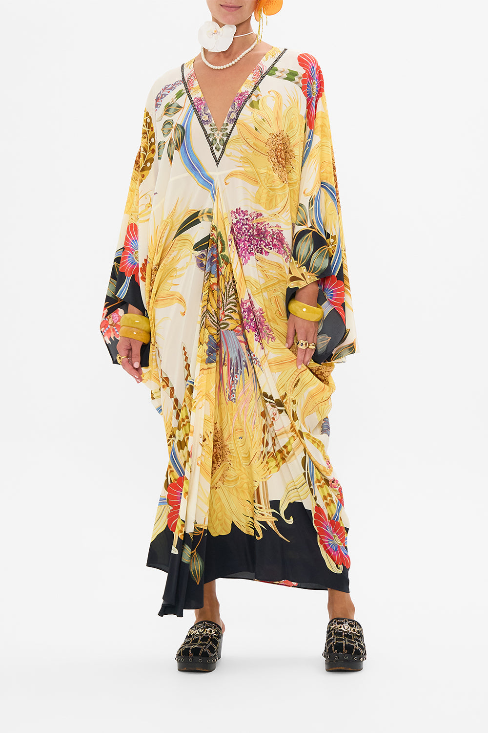 CAMILLA silk kaftan in Sunflowers On My Mind print