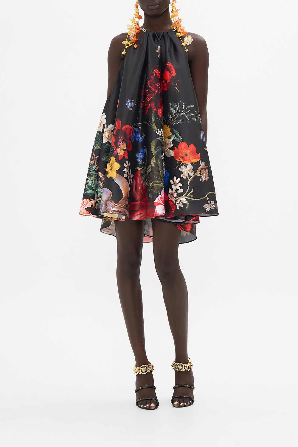 CAMILLA black floral print mini dress in A Still Life print