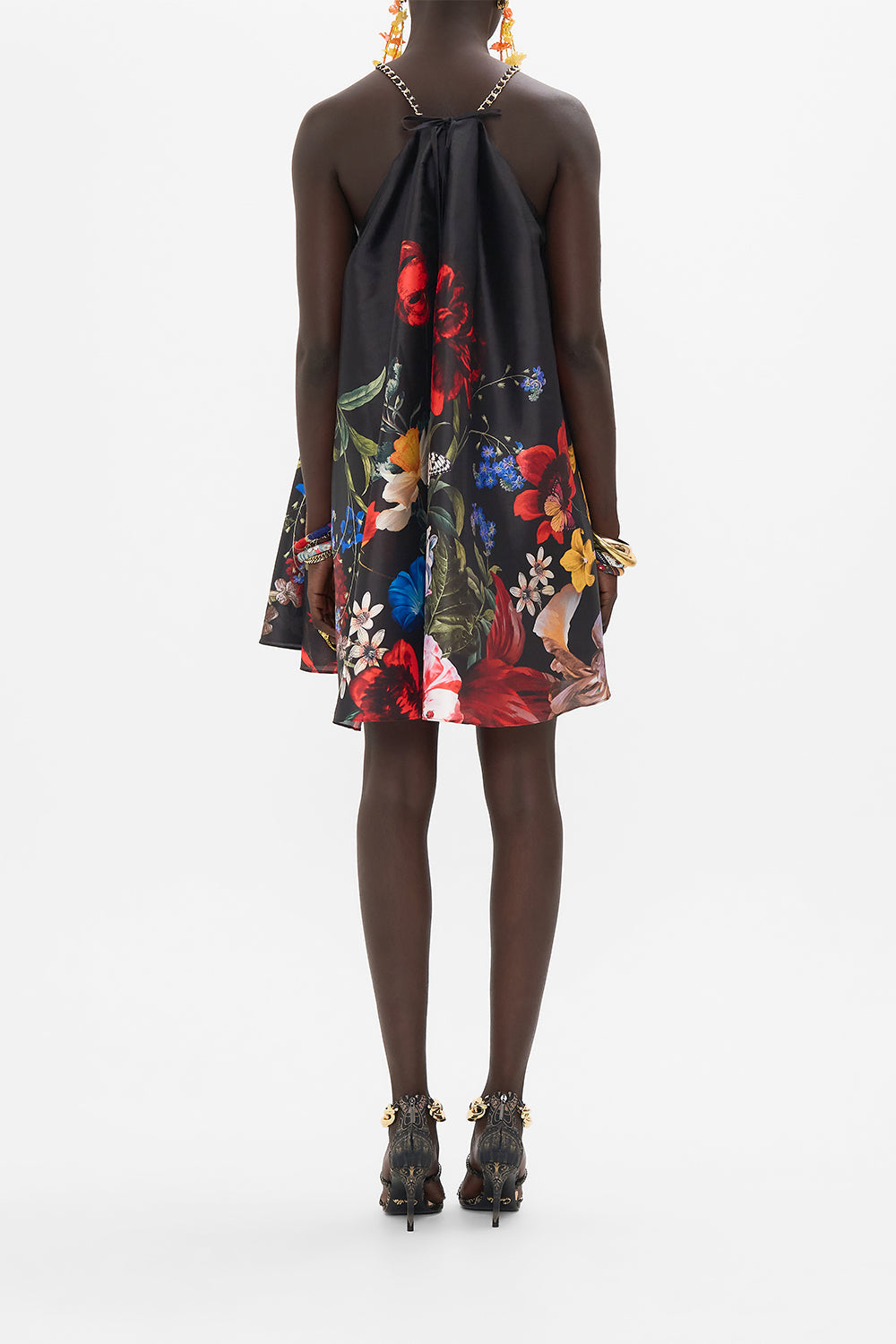 CAMILLA black floral print mini dress in A Still Life print