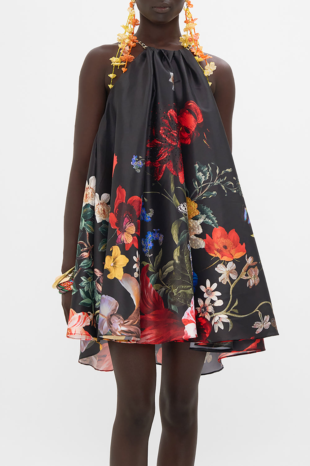 CAMILLA black floral print mini dress in A Still Life print