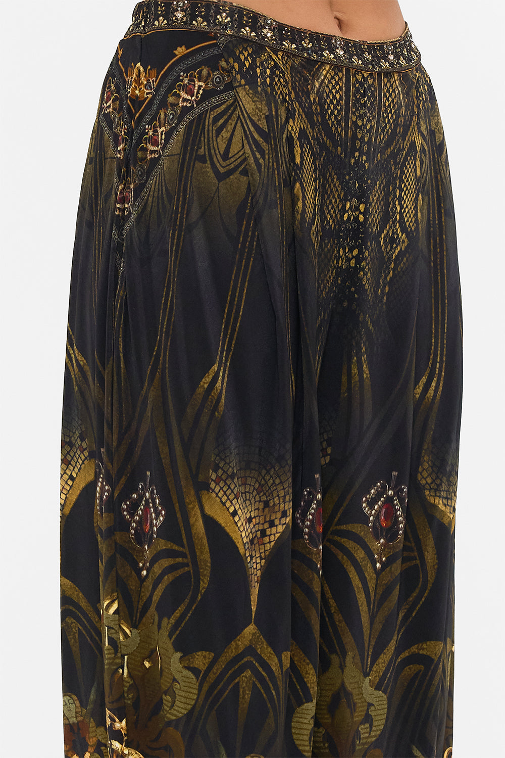 CAMILLA black jersey pants in Nouveau Noir print