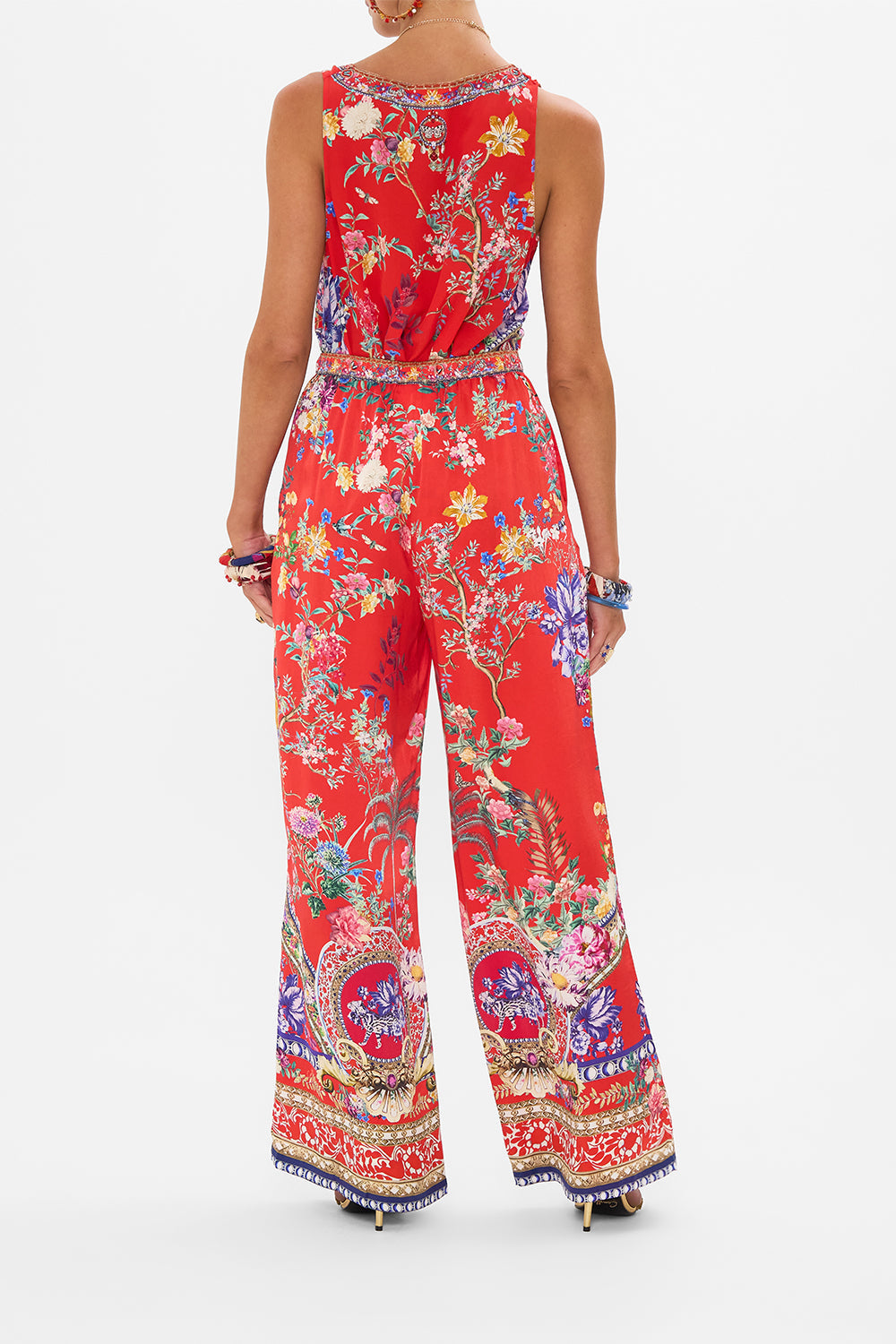 CAMILLA red floral print silk tank top in The Summer Palace print