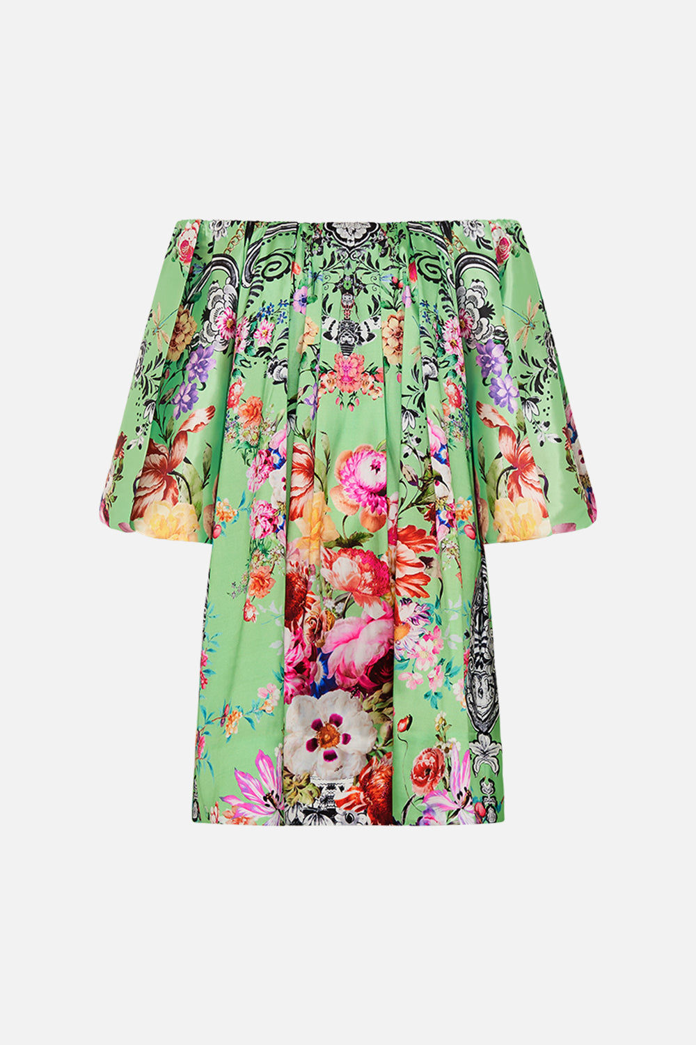 CAMILLA puff sleeve dress in Porcelain Dream print